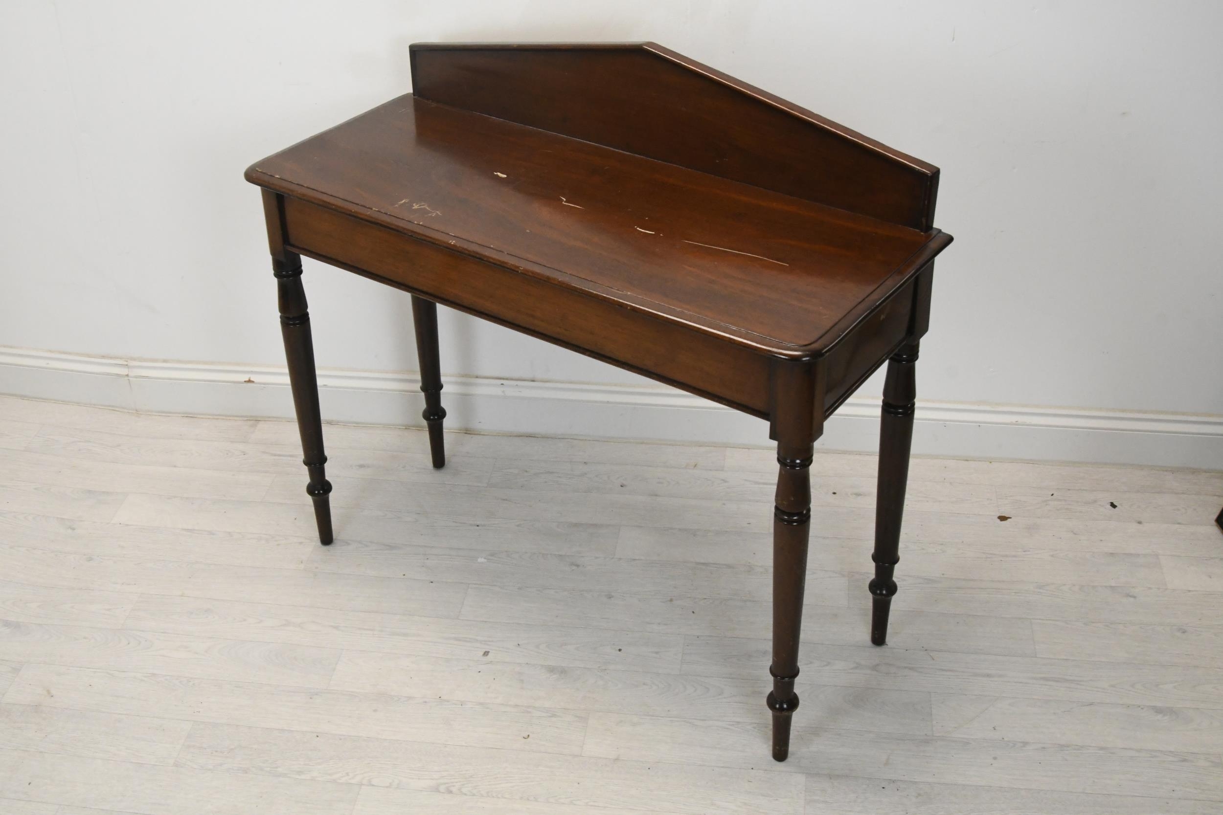 Console table, mid 19th century mahogany on turned supports. H.98 W.102 D.42 (Some damage as seen). - Image 2 of 6