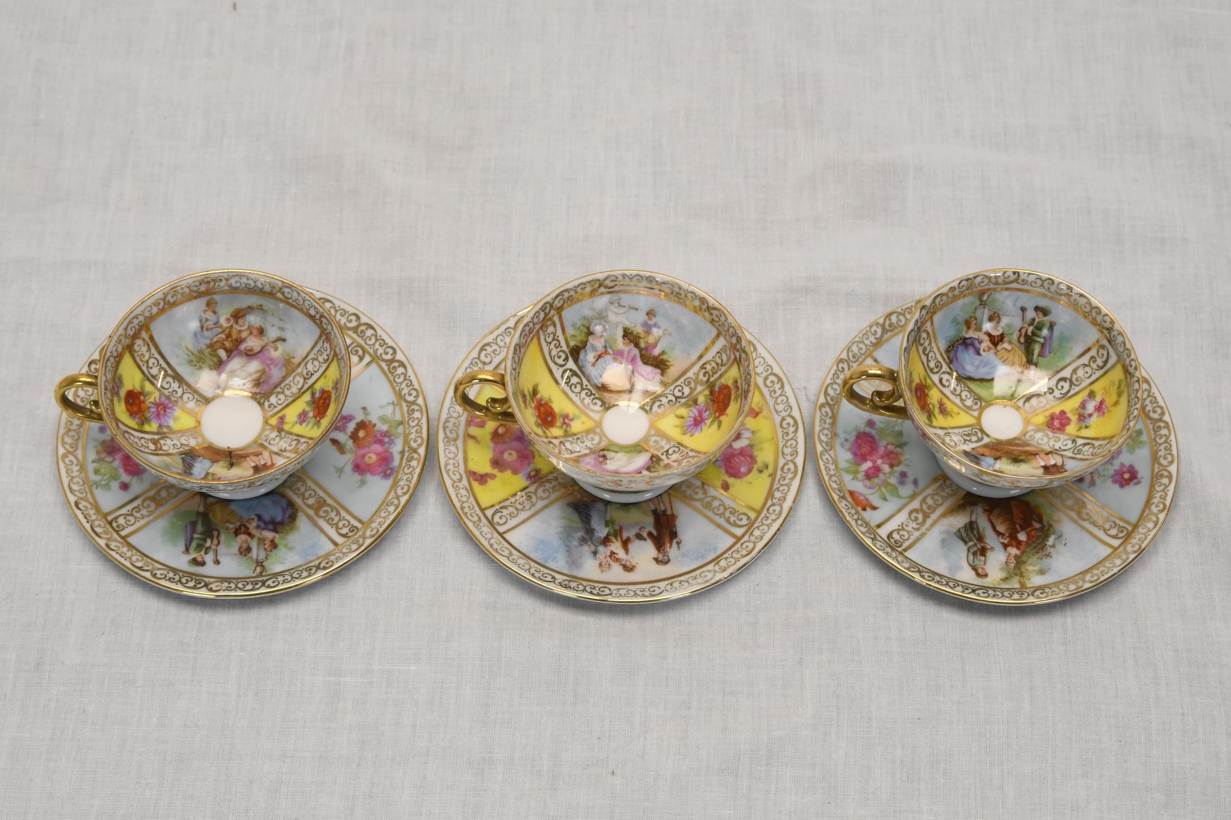 A collection of porcelain, including a six person Czech hand gilded and transfer printed figural - Image 4 of 7