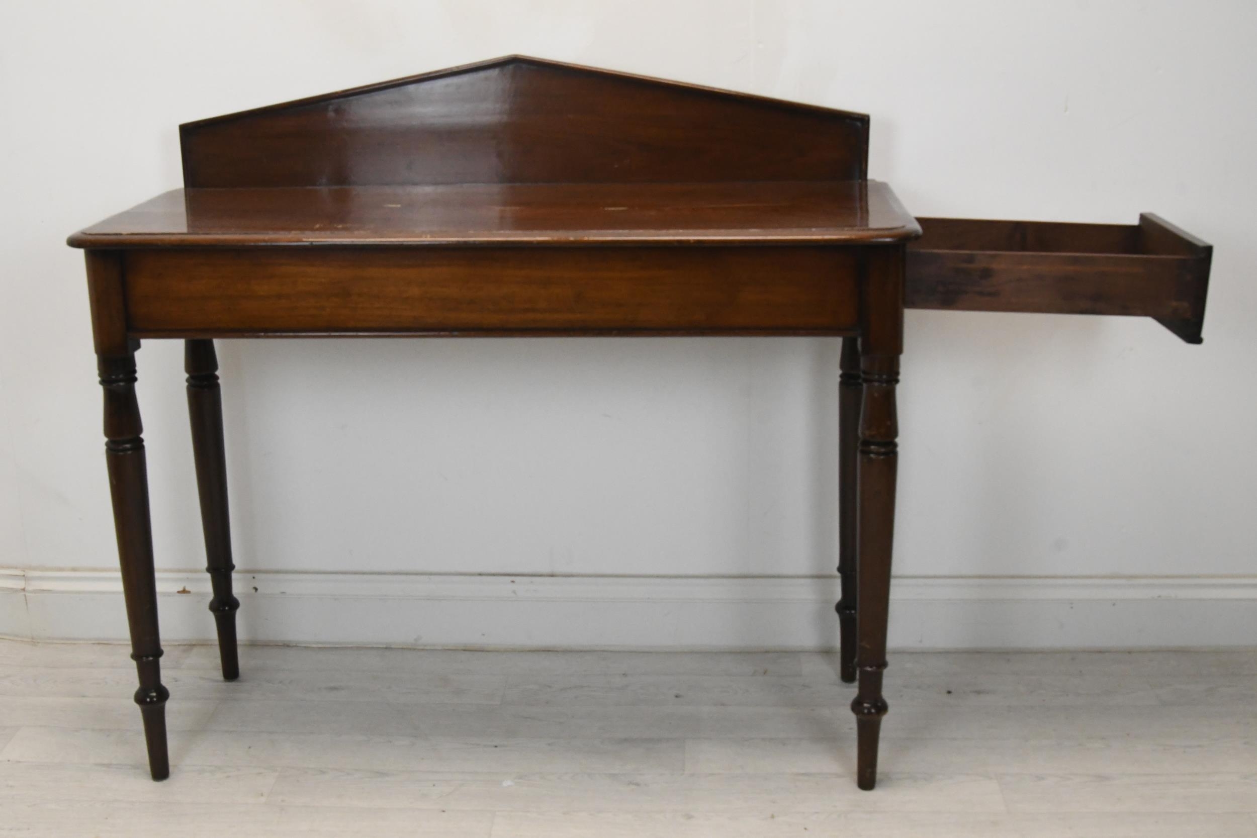 Console table, mid 19th century mahogany on turned supports. H.98 W.102 D.42 (Some damage as seen). - Image 4 of 6