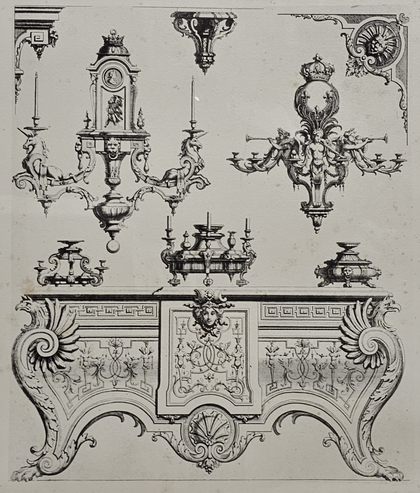 A set of four contemporary framed and glazed prints, Louis XV style furniture and furnishings. H. - Image 4 of 5