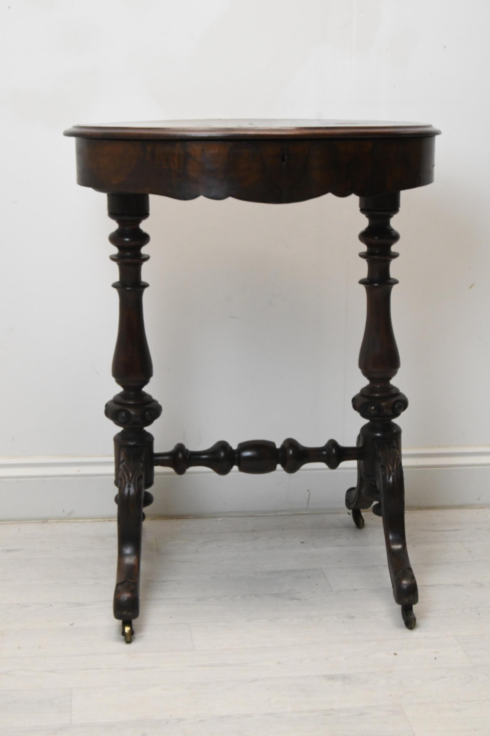 Work table, Victorian burr walnut. H.79 W.60 D.50