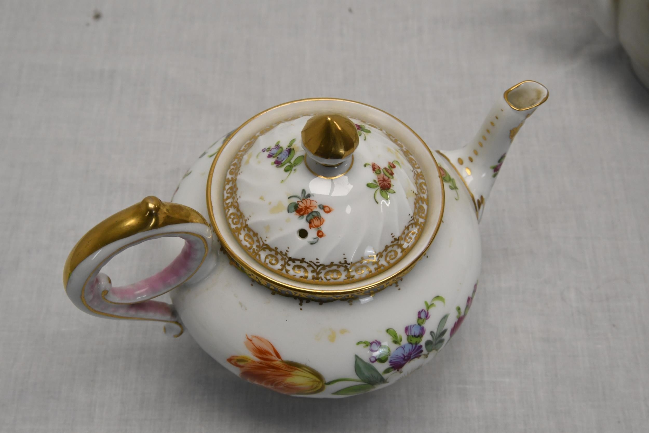 Two hand painted teapots, a 19th century Dresden hand painted floral design teapot along with a 19th - Image 4 of 5