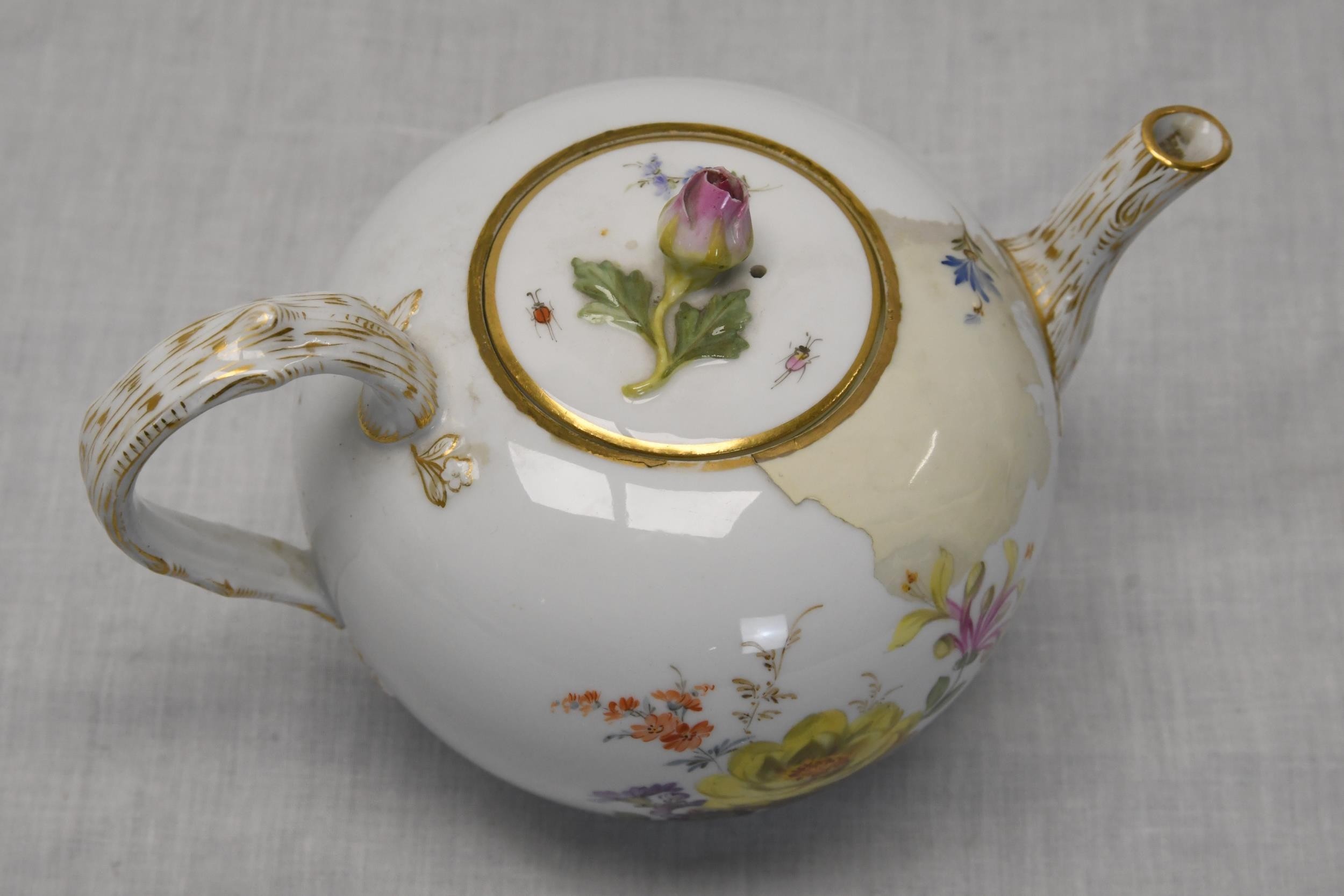 Two hand painted teapots, a 19th century Dresden hand painted floral design teapot along with a 19th - Image 2 of 5