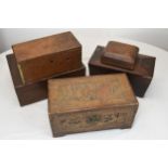 An miniature carved Chinese chest and other wooden boxes. Early twentieth century. The largest