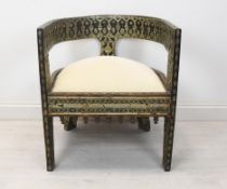 Tub chair, Eastern hardwood and metal mounted. H.72 W.62 D.66