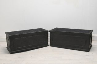 A pair of 19th century style faux lead planters, modern in fibreclay. H.30 W.80 D.29