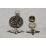 RAF silver sweetheart brooch. A military pocket watch WW2 Carley and Clemence Ltd c1935 plus other