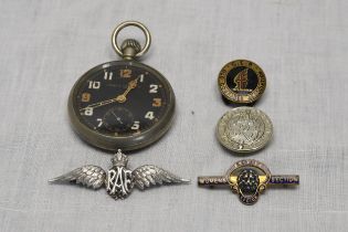 RAF silver sweetheart brooch. A military pocket watch WW2 Carley and Clemence Ltd c1935 plus other