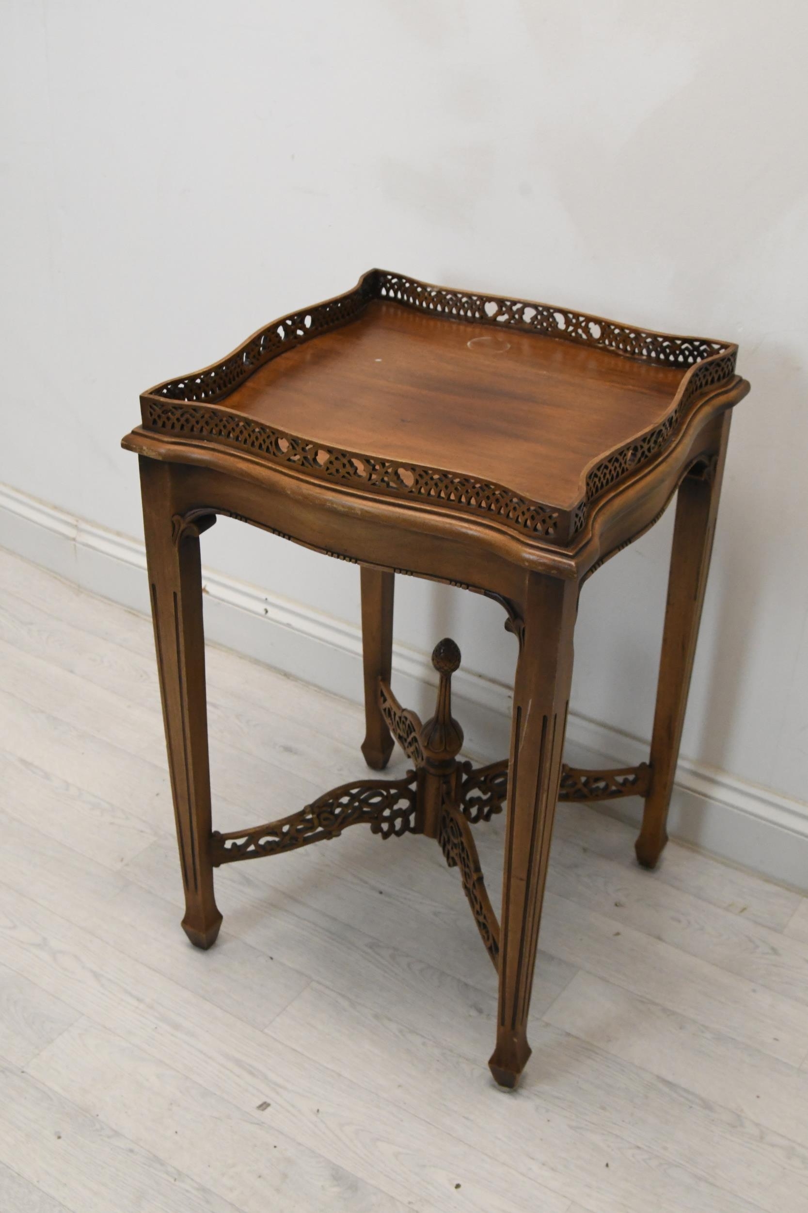 Lamp tables or occasional tables, a pair, Chippendale style mahogany. H.75 W.48 D.48 (In need of - Image 4 of 8