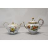 Two hand painted teapots, a 19th century Dresden hand painted floral design teapot along with a 19th