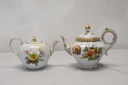 Two hand painted teapots, a 19th century Dresden hand painted floral design teapot along with a 19th