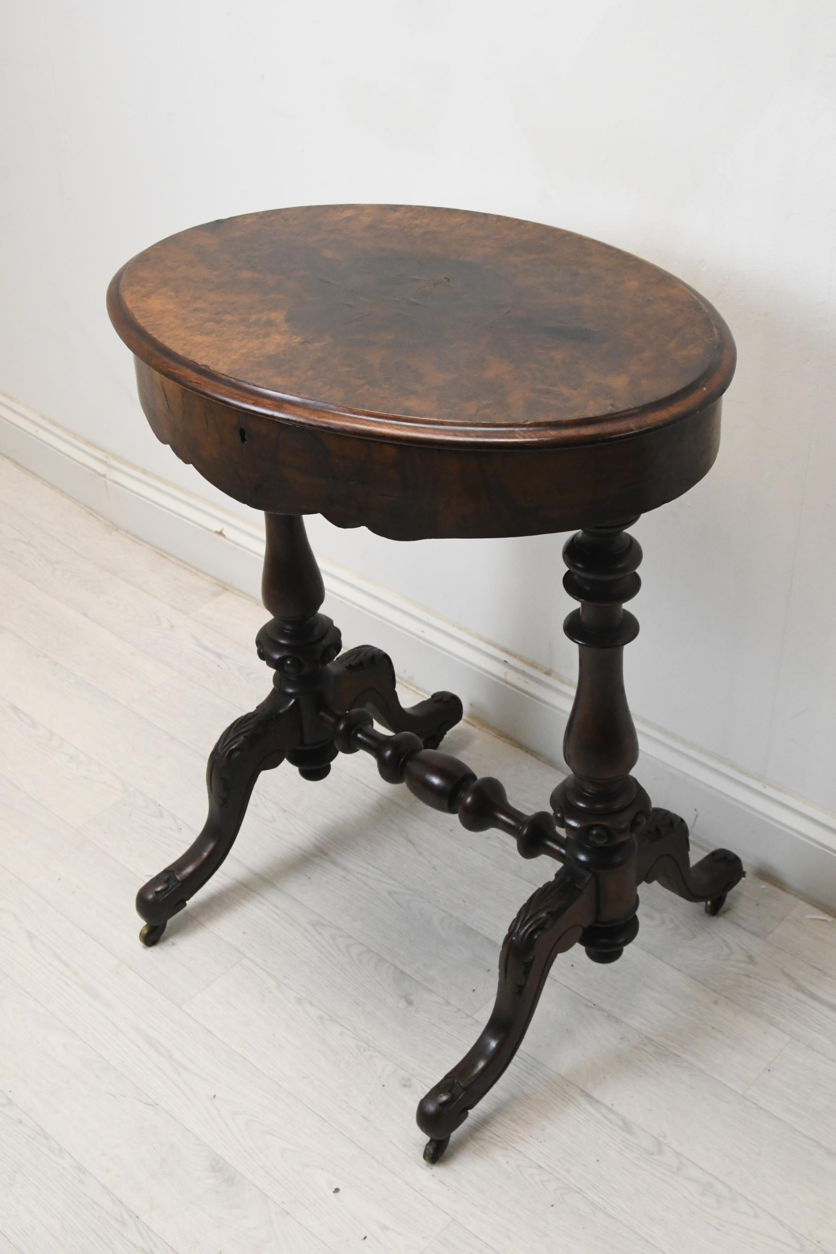 Work table, Victorian burr walnut. H.79 W.60 D.50 - Image 2 of 4