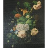 A framed print of a 19th century oil still life of a vase of flowers. H.70 W.60