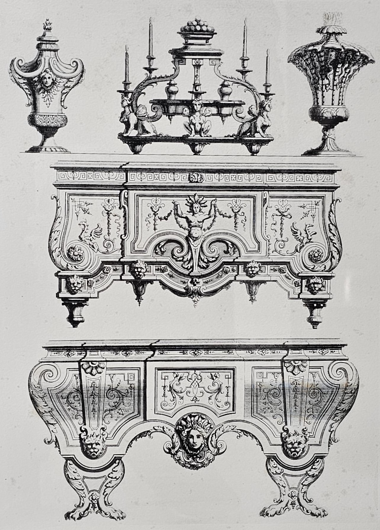 A set of four contemporary framed and glazed prints, Louis XV style furniture and furnishings. H. - Image 2 of 5