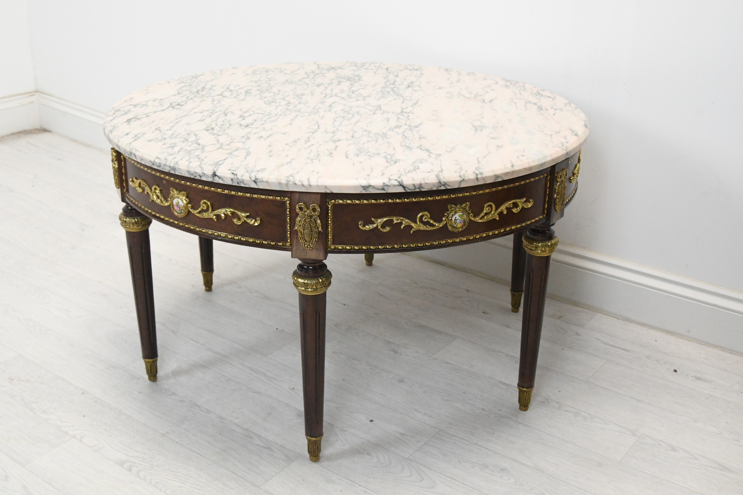 Coffee table, marble and mahogany Empire style with ormolu mounts. H.49 C.85 - Image 3 of 4