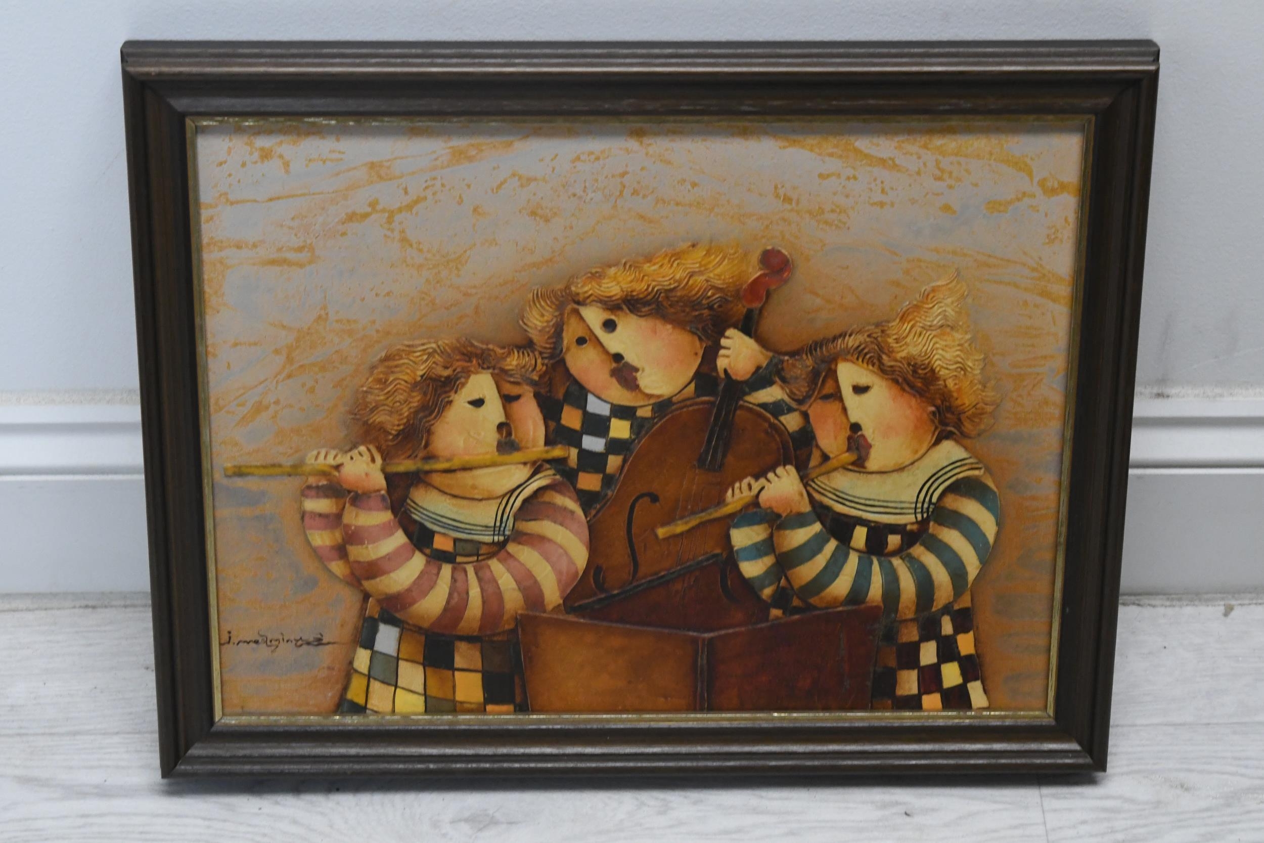 Four framed oil on canvases of musicians playing different instruments, signed J. Medminus. H.35 W. - Image 3 of 7