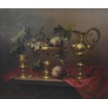 J. Molnarj, Hungarian, 20th Century, oil on canvas still life, signed and framed. H.60 W.70