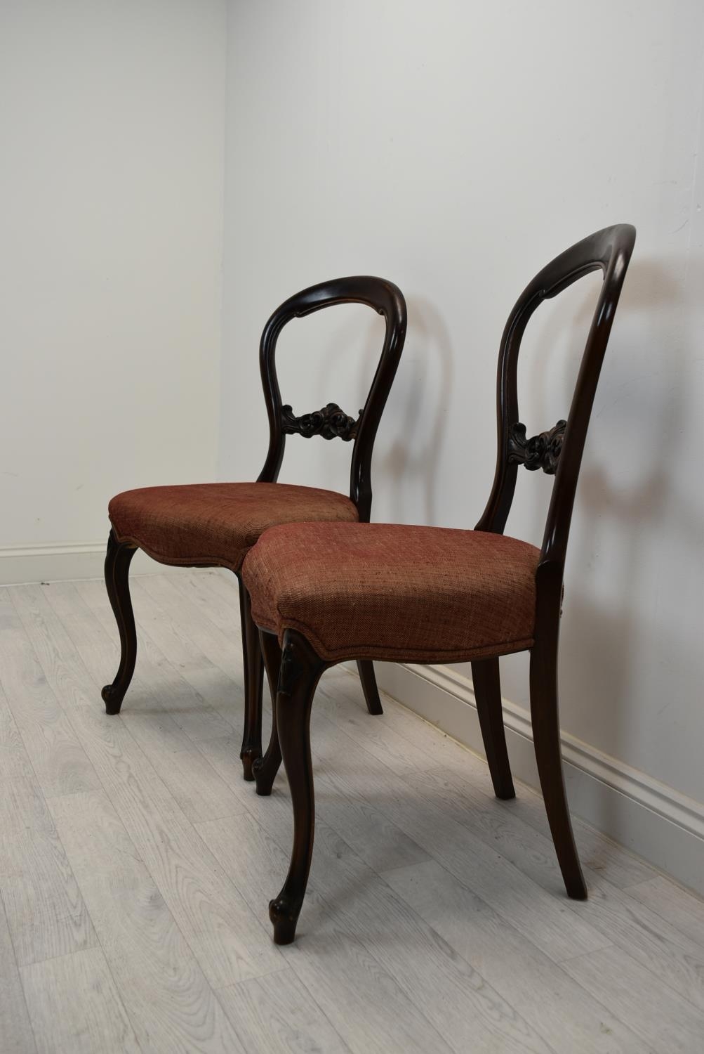 Dining chairs, pair Victorian mahogany. - Image 3 of 5