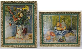 After Pierre Bonnard and Charles Camoin, two framed textured prints of still life oil paintings.