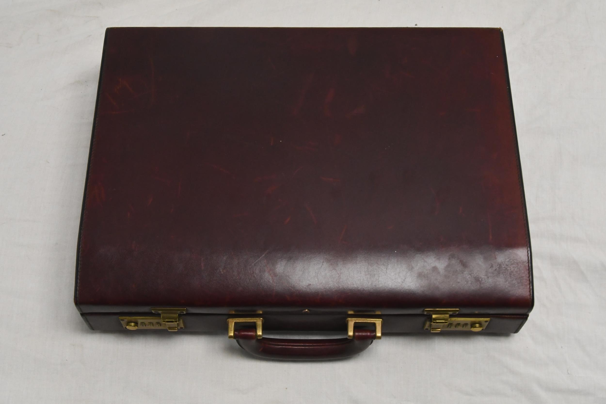 A vintage leather briefcase, with maker's label. - Image 2 of 3