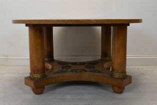 Coffee table, burr maple Biedermeier style with ormolu mounts. H.56 D.106