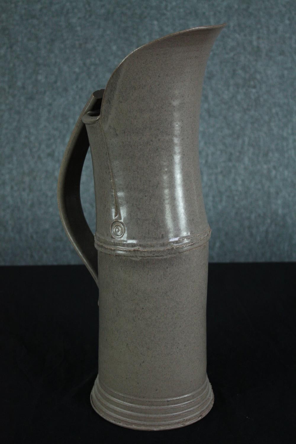 Walter Keeler, British, 1942-, a tall 'Articulated' salt-glaze stoneware jug, with applied strap - Image 3 of 6