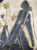 Krishna Howlaji Ara, Indian, (1914 - 1985), Untitled nude with vase of flowers, black chalk and