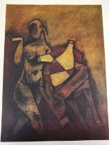 Maqbool Fida Husain, Indian, (1915 - 2011), abstract lady with a bottle, serigraph in colours,