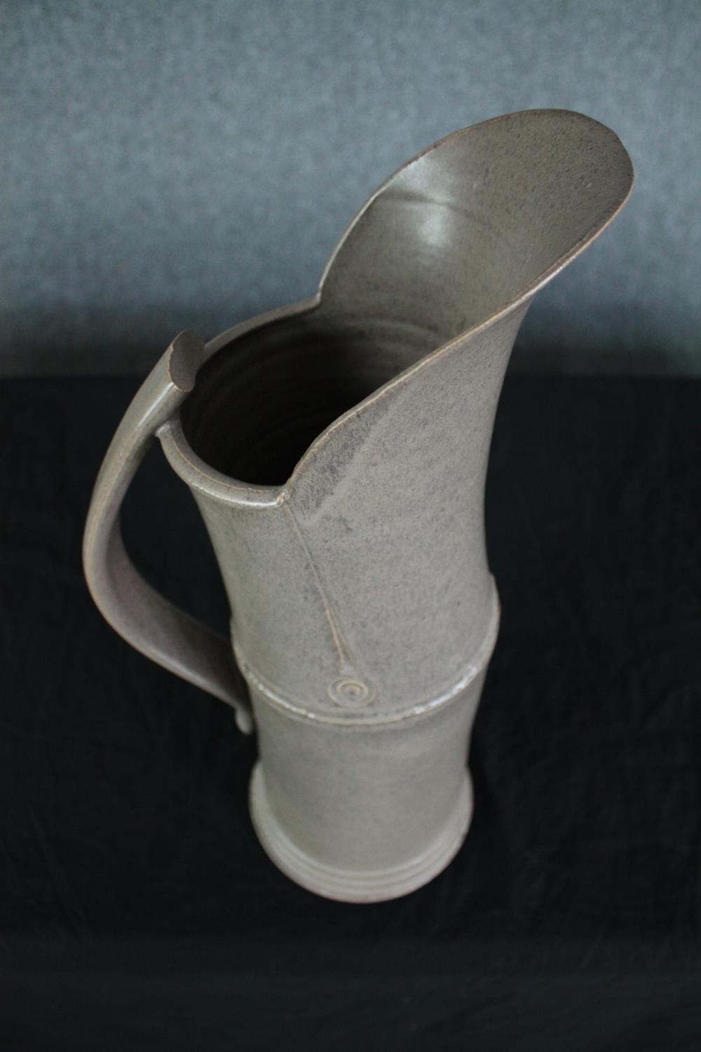 Walter Keeler, British, 1942-, a tall 'Articulated' salt-glaze stoneware jug, with applied strap - Image 5 of 6