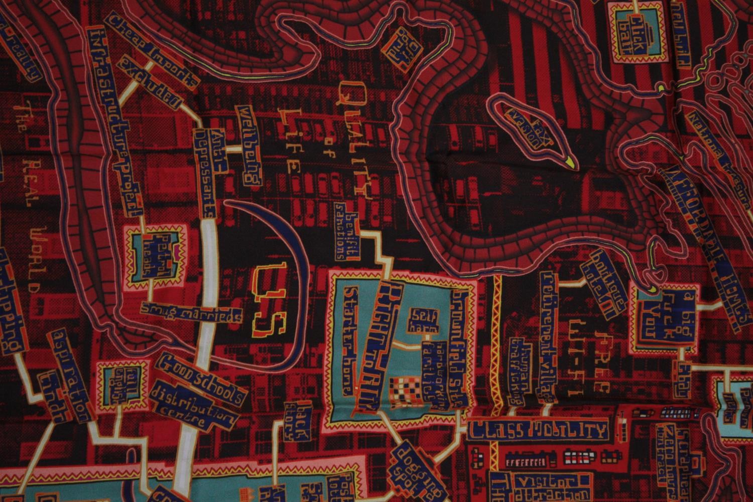 Grayson Perry, British, b.1960-, Red Carpet Scarf, 2017. A boxed hand rolled silk scarf in reds, - Image 6 of 7