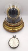 A mid-Victorian oak and brass domed watch stand with Waltham pocket watch. The oak stand with lift