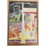 Indian Mughal school, 19th century gouache on paper of a palace scene with musicians. Within in a