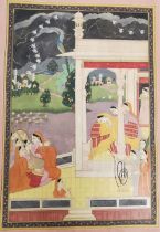 Indian Mughal school, 19th century gouache on paper of a palace scene with musicians. Within in a