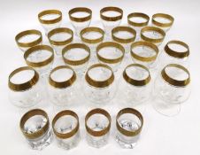 A collection of Theresienthal Mintonborte Crystal drinking glasses with 24 carat gilded textured