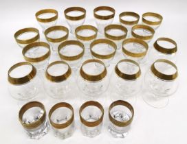 A collection of Theresienthal Mintonborte Crystal drinking glasses with 24 carat gilded textured