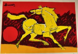 Maqbool Fida Husain, Indian, (1915 - 2011), Horse and sun serigraph in colours, artist's proof,
