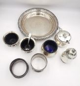 A collection of silver items, including Canadian Birks silver wine coaster engraved with Canadian
