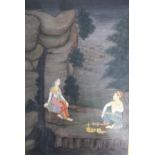 Indian Mughal school, 19th century gouache on paper of a romantic couple in the mountains. Within in