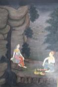 Indian Mughal school, 19th century gouache on paper of a romantic couple in the mountains. Within in