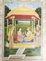 Indian Mughal school, 19th century gouache on paper of a romantic couple joined by attendants.