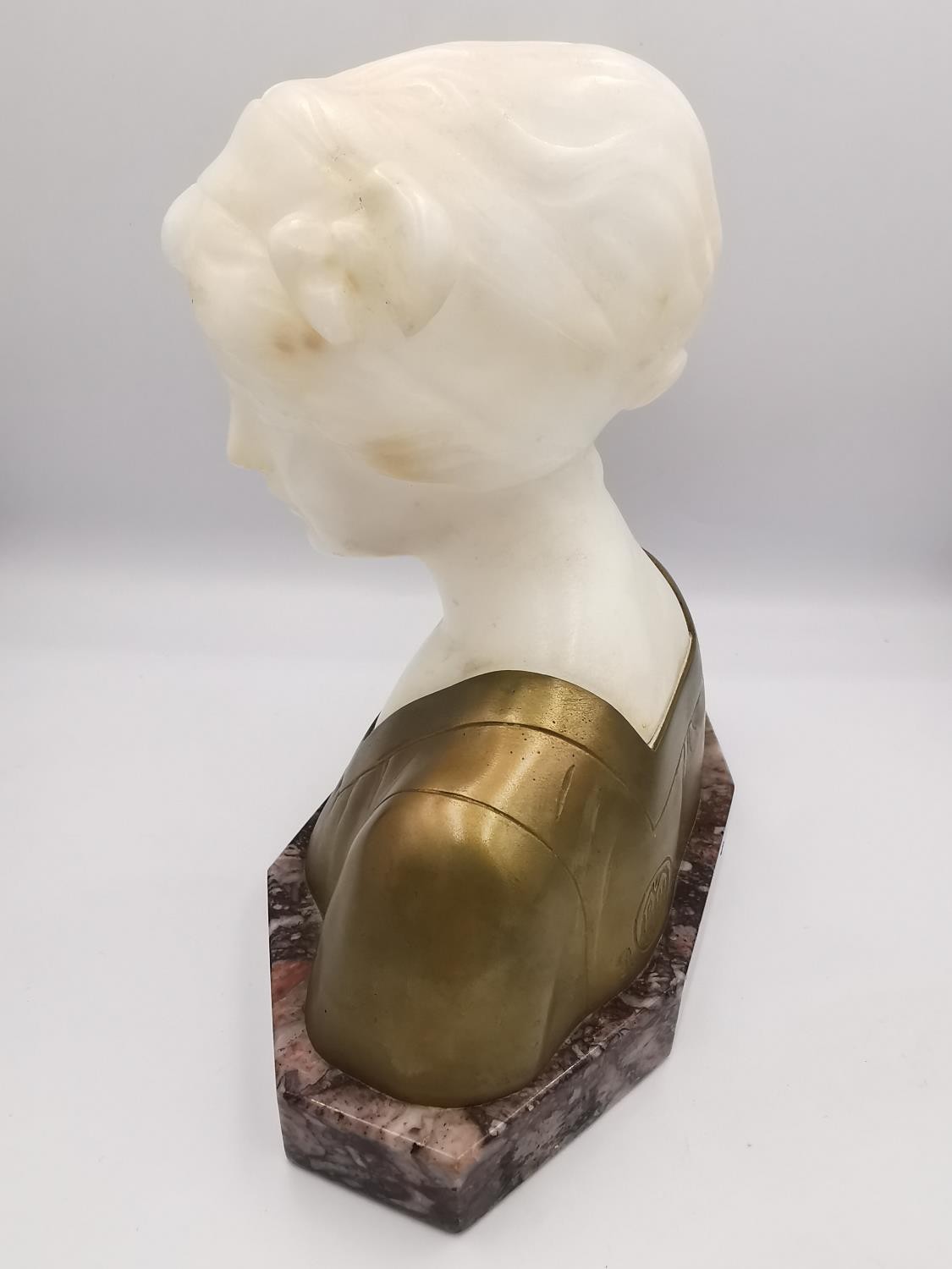 Richard Pauli (1855-1892), a carved white marble and gilded bust of a young lady in a dress, mounted - Image 4 of 6