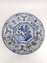 A 17th century Chinese Kraak blue and white hand painted porcelain plate with bird and flower