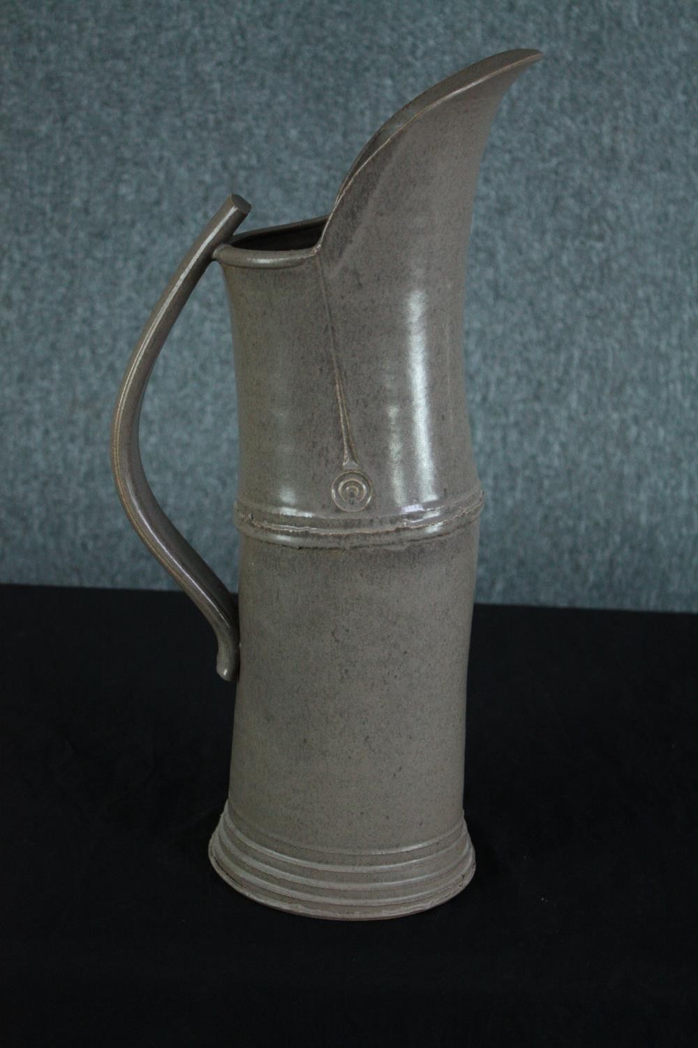 Walter Keeler, British, 1942-, a tall 'Articulated' salt-glaze stoneware jug, with applied strap - Image 4 of 6