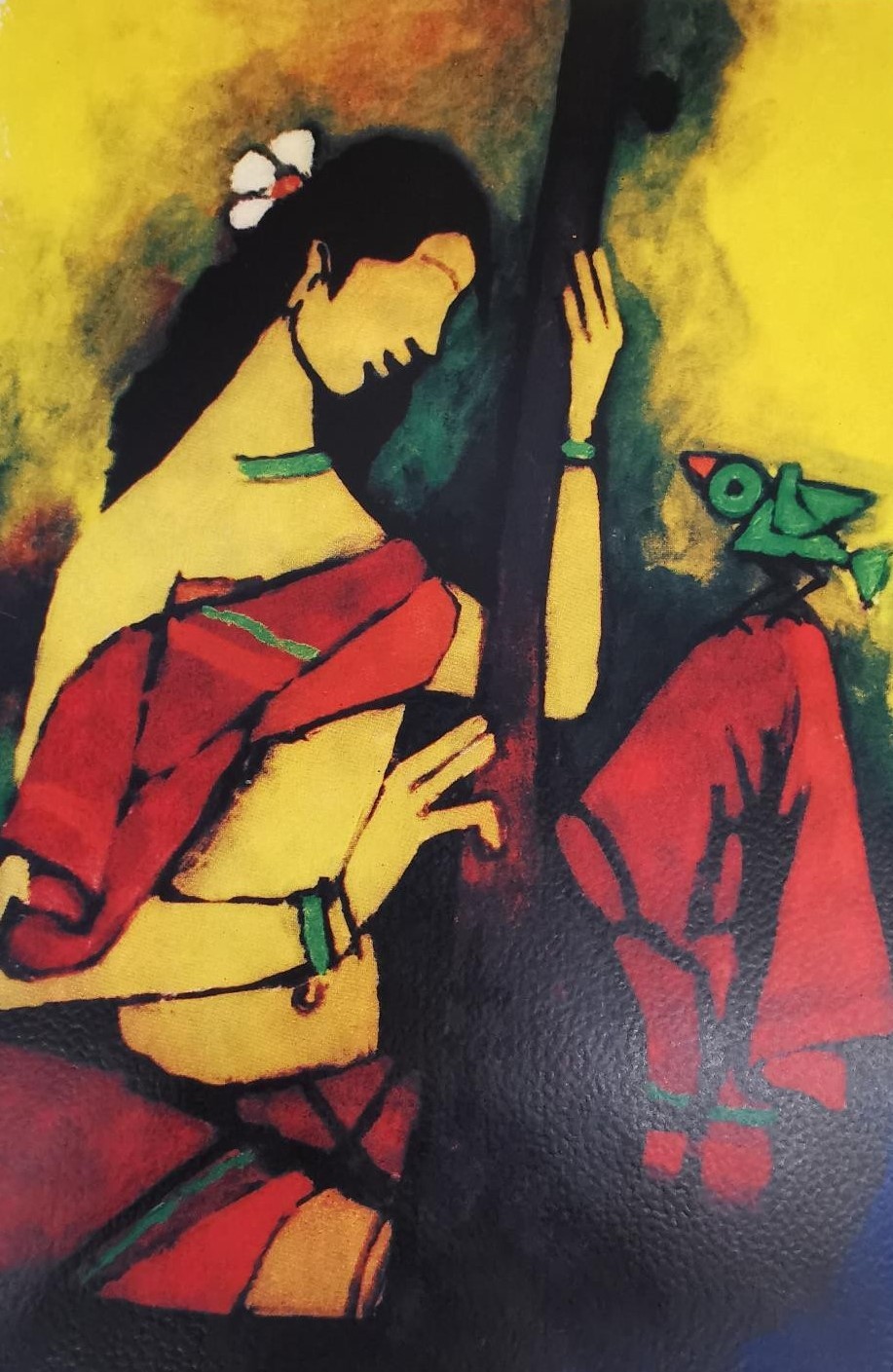 Maqbool Fida Husain, Indian, (1915 - 2011), Abstract lady with sitar, serigraph in colours, signed