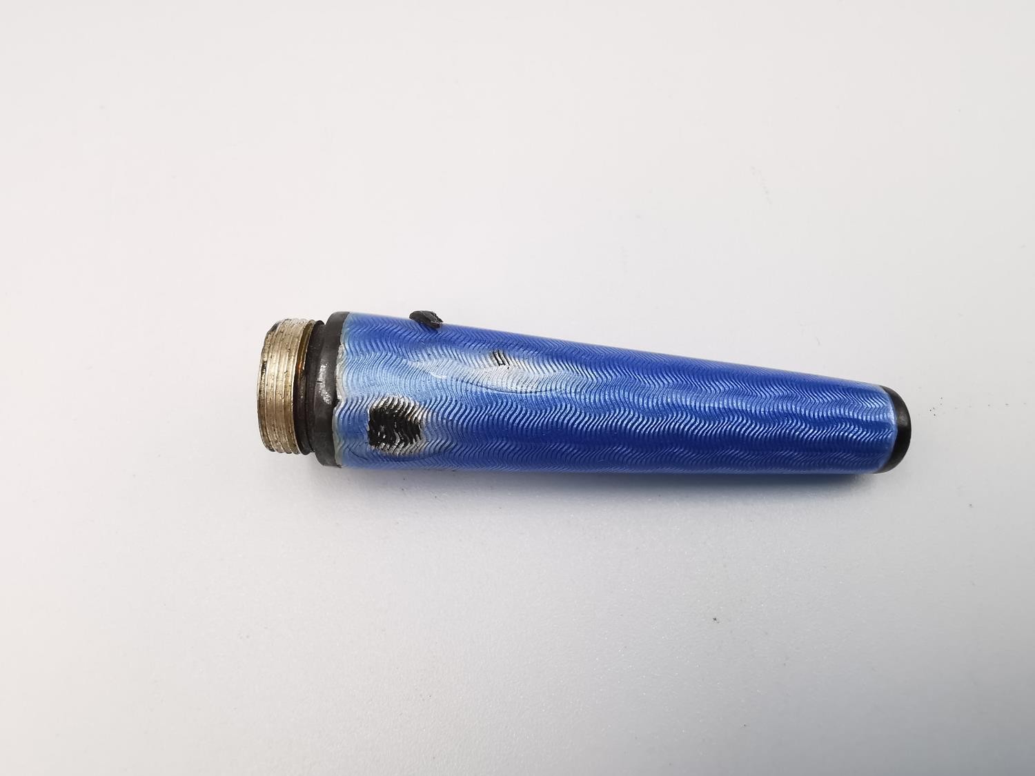 A cased blue guilloche enamel RAF sweet heart cheroot holder. The black plastic and silver - Image 8 of 9