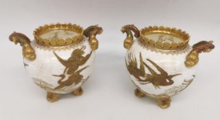 A pair of early 20th century Coalport gilded and adorned Japanese design porcelain vases with gilded