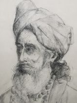 Sawlaram Laxman Haldankar, Indian, (1882 - 1968), charcoal portrait of a man in a turban and