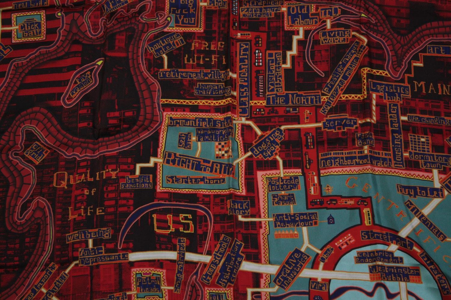 Grayson Perry, British, b.1960-, Red Carpet Scarf, 2017. A boxed hand rolled silk scarf in reds, - Image 5 of 7