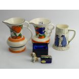 Two Wade Paradise pottery jugs, a Royal Doulton D4746 matt. tankard, a Wade dog and an Old Tupton