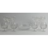 Thomas Webb crystal fruit bowl, six Stuart crystal hock glasses and four cut glass brandy